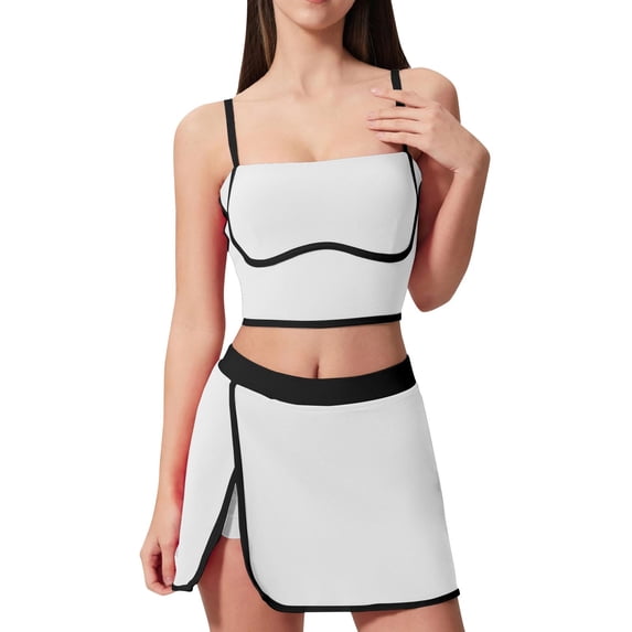 Gfyviroh Women's 2 Piece Matching Sets Square Neck Camisole with Spaghetti Straps and Skorts Sets Slim Fit Trendy Patchwork Sets