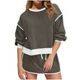 thumbnail image 1 of Gfyviroh Women's 2 Piece Tracksuit Sets Long Sleeve Crew Neck Sweatshirts and Drawstring Skirts with Pockets Shorts Outfits Patchwork Lightweight Athletic Sets, 1 of 9