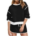 thumbnail image 1 of Gfyviroh Women's 2 Piece Tracksuit Sets Long Sleeve Crew Neck Sweatshirts and Drawstring Skirts with Pockets Shorts Outfits Patchwork Lightweight Athletic Sets, 1 of 6