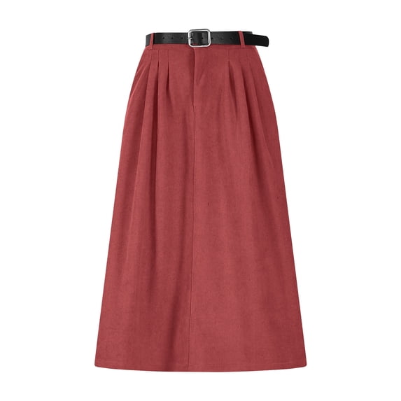 Gfyviroh Women's A-Line Skirts Corduroy Comfortable Elastic Waist Belted Skirts Casual Loose Fit Midi Skirts