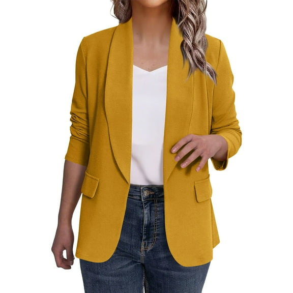 Gfyviroh Women's Blazer Jackets Comfortable Open Front Lapel Blazers Solid Color Long Sleeve Business Outerwear