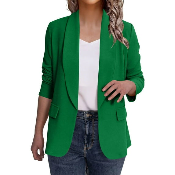 Gfyviroh Women's Blazer Jackets Comfortable Open Front Lapel Blazers Solid Color Long Sleeve Business Outerwear