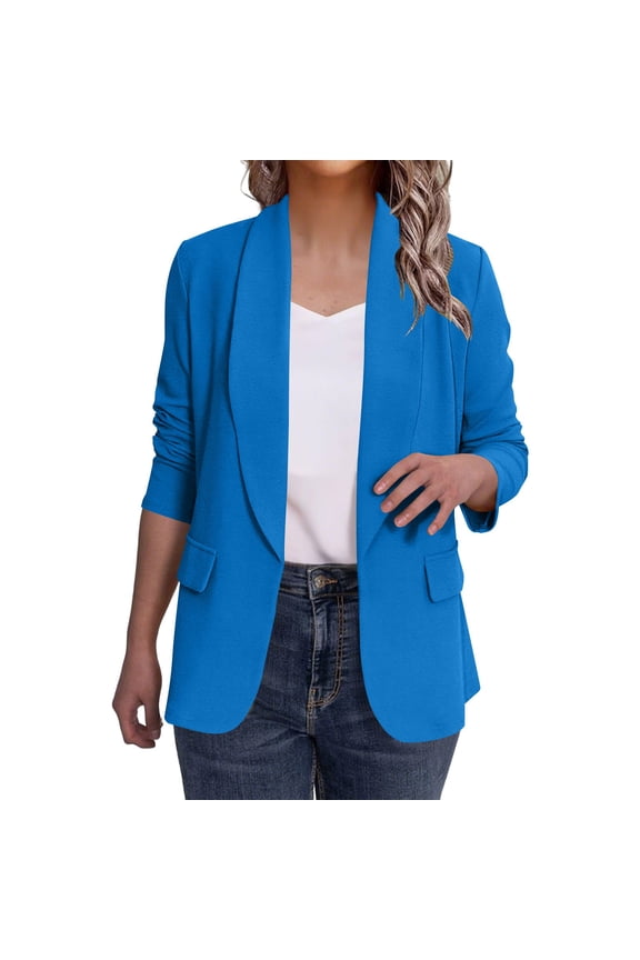 Women's Blazer Jackets Comfortable Open Front Lapel Blazers Solid Color Long Sleeve Business Outerwear