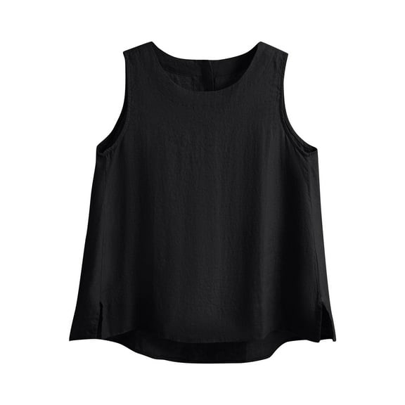 Gfyviroh Women's Casual Sleeveless Tops Side Slit Crew Neck Button Tanks Lightweight Solid Loose Tank Tops