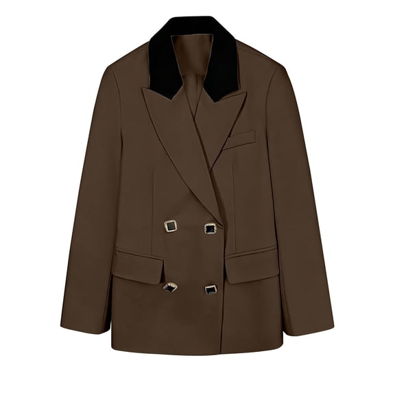 Gfyviroh Women's Contrast Lapel Blazer Button Front Long Sleeve Formal Coat Loose Fit Dressy Business Suit Jacket