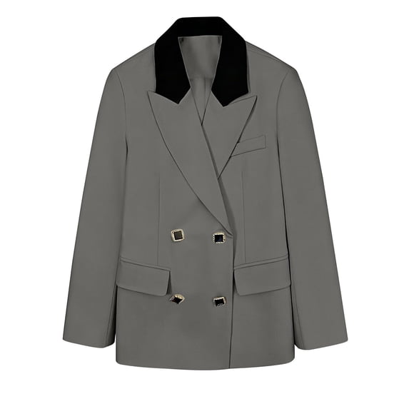 Gfyviroh Women's Contrast Lapel Blazer Button Front Long Sleeve Formal Coat Loose Fit Dressy Business Suit Jacket
