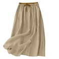 thumbnail image 1 of Gfyviroh Women's Cotton Linen Skirts Casual Elastic Waist Drawstring Splicing Skirts with Pockets Fashion Side Slit Midi Skirts, 1 of 9