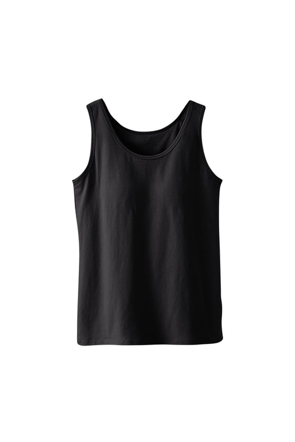 Women's Cotton Tank Tops Stretch Solid Color Crewneck Undershirts with Chest Padded Thin Sleeveless Loungewear Tops