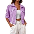thumbnail image 1 of Gfyviroh Women's Cropped Denim Jackets Trendy Short Sleeve Button Front Casual Jacket Loose Plus Size Jean Outerwear with Pockets, 1 of 7