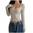 thumbnail image 1 of Gfyviroh Women's Cropped T-shirts Solid Slim Fit Long Sleeve Tops Casual Ribbed Square Neck Pullover Tees, 1 of 5