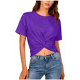thumbnail image 1 of Gfyviroh Women's Cropped Tshirts Crew Neck Tie Knot Front Cute Tops Casual Short Sleeve Plus Size T-shirts, 1 of 8