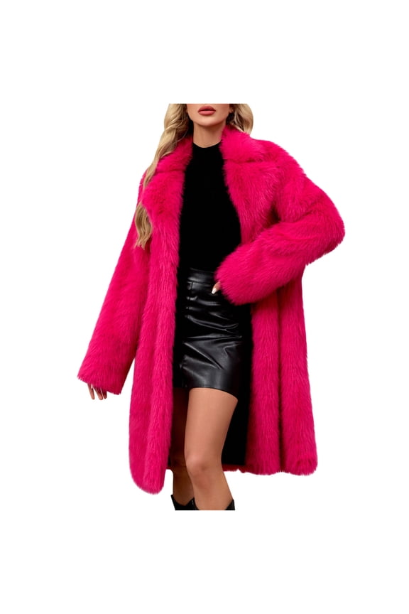 Women's Faux Fur Coats Plush Cozy Winter Warm Mid-length Coats Long Sleeve Open Front Trendy Jackets
