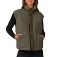 thumbnail image 1 of Gfyviroh Women's Fleece Vest Jackets Patchwork Snap Button Sleeveless Jackets with Pockets Stand Collar Lightweight Outerwear Coats, 1 of 5
