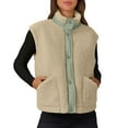 thumbnail image 1 of Gfyviroh Women's Fleece Vest Jackets Patchwork Snap Button Sleeveless Jackets with Pockets Stand Collar Lightweight Outerwear Coats, 1 of 5