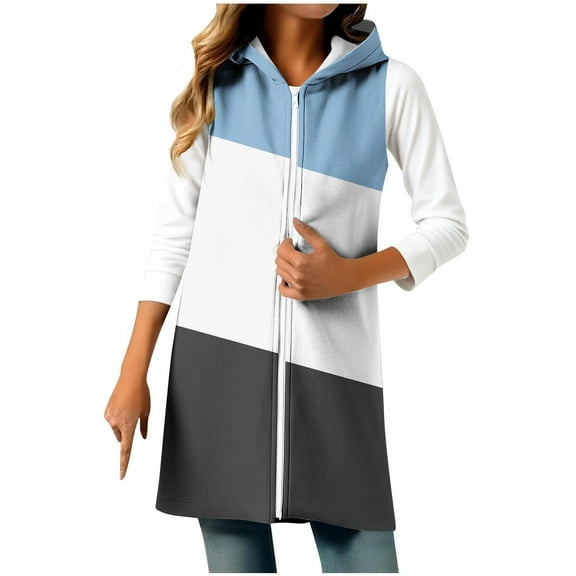 Gfyviroh Women's Hooded Vests Trendy Casual Side Slit Coats Zip Up Sleeveless Plus Size Comfortable Fall Winter Jackets Multicolor