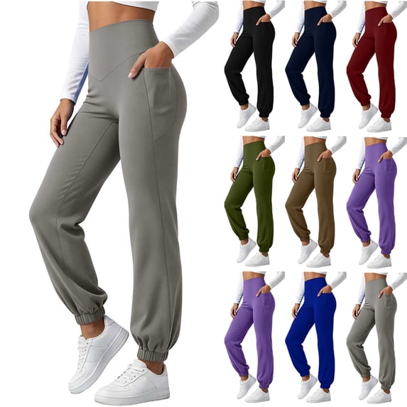 Gfyviroh Women's Jogger Pants Stylish V-Yoke Waist Comfy Active Pants Stretchy Casual Yoga Workout Pants with Pockets