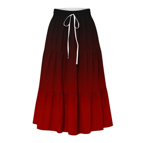Gfyviroh Women's Long Skirts Gradient Color Drawstring A-Line Skirts High Elastic Waist Ruffled Hem Midi Skirts