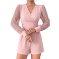 thumbnail image 1 of Gfyviroh Women's Long Sleeve Jumpsuits Dressy Casual Patchwork Tulle Sleeve Romper V-Neck Ruched Tummy Control Shorts Jumpsuits, 1 of 5