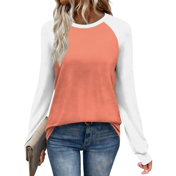 Gfyviroh Women's Long Sleeve T-Shirt Color Block Casual Crew Neck Tops Relaxed Fit Patchwork Pullover Fall Tee Clothes