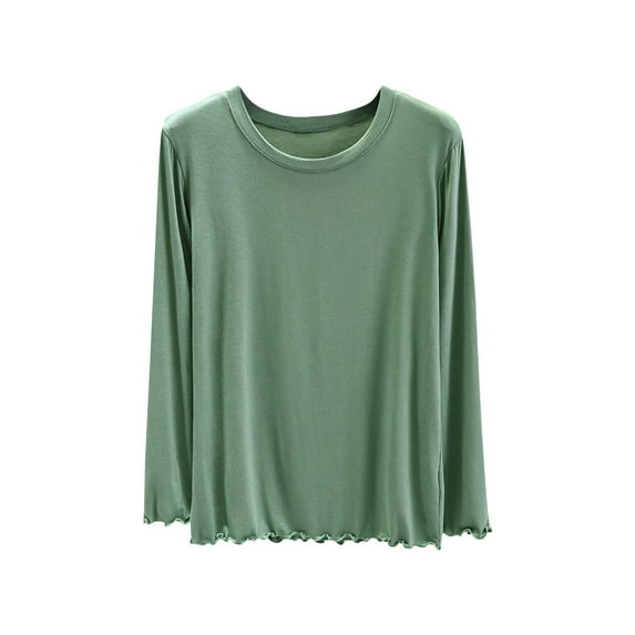 Gfyviroh Women's Long Sleeve Tops Solid Color Crewneck Undershirts Tops Soft Comfortable Fall Loungewear Tops