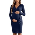 thumbnail image 1 of Gfyviroh Women's Maternity Wrap Dress Long Sleeve V-Neck Bow Tie Bodycon Dress Ribbed Knit Knee Length Pregnancy Nursing Dress for Women, 1 of 8