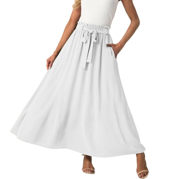 Gfyviroh Women's Maxi Skirts Fashion Solid Color Swing Skirts Casual Elastic High Waist Loose Vacation Travel Skirts