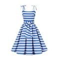 thumbnail image 1 of Gfyviroh Women's Midi Dresses Summer Spaghetti Strap Vintage Stripes Dresses Casual Belted A-Line Pleated Dresses, 1 of 8