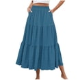thumbnail image 1 of Gfyviroh Women's Midi Skirts Solid Color Pleated Ruffled Hem Flowy Skirts Casual High Waist Side Pockets A Line Skirts, 1 of 8