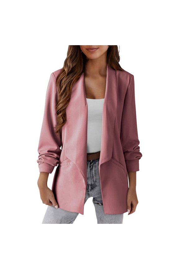 Women's Open Front Blazer Jacket Draped Lapel Casual Suit Jacket Long Sleeve Dressy Business Coat with Pockets