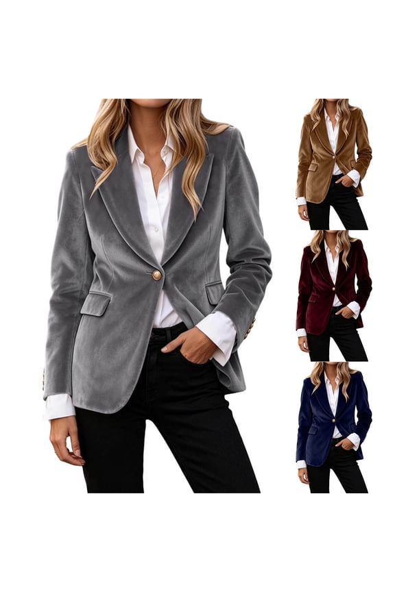 Women's Plus Size Velvet Blazers Long Sleeve Tailored Single Button Suit Jacket Comfy Lightweight Casual Business Jackets