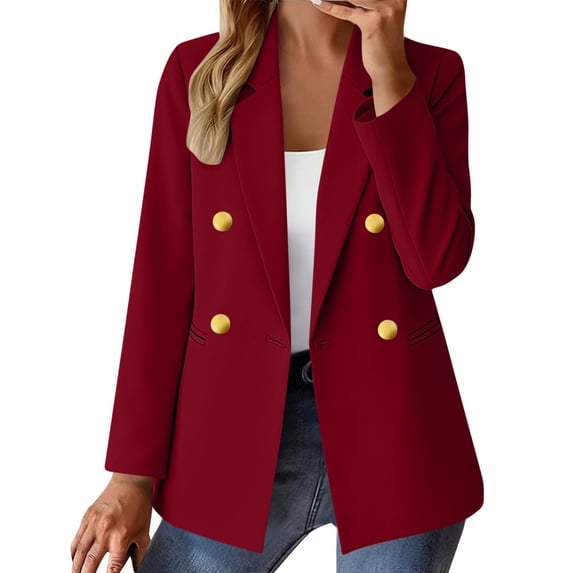 Gfyviroh Women's Professional Blazer Jackets Double Breasted Open Front Business Jacket Elegant Casual Long Sleeve Blazer
