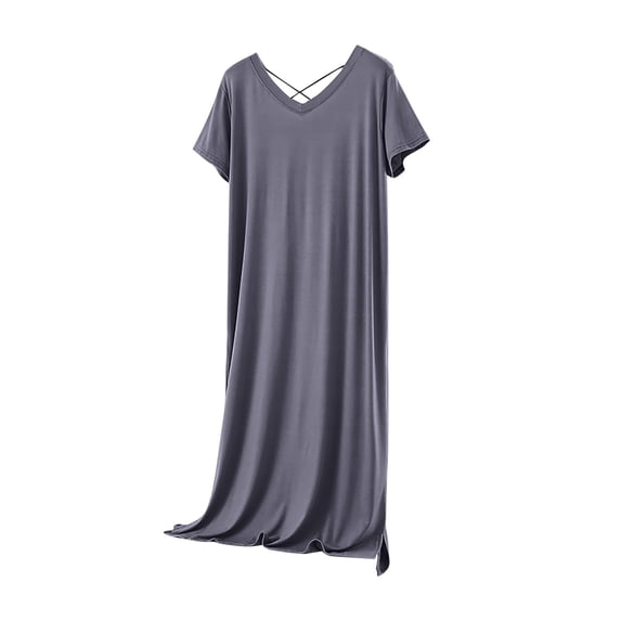 Gfyviroh Women's Short Sleeve Nightshirts Modal Side Slit Loungewear Nightdress Casual Comfortable V Neck Sleepwear Nightgowns
