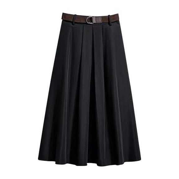Gfyviroh Women's Skirts Casual Loose Plus Size Pleated Long Skirts High Waist Solid Color Midi Skirts