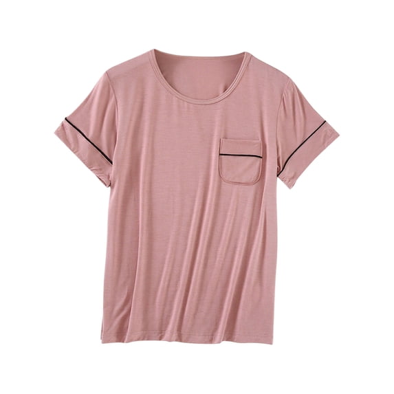 Gfyviroh Women's Sleep Tops with Pocket Cozy Crewneck Short Sleeve Pajama Tops Summer Thin Modal Lounge Tee