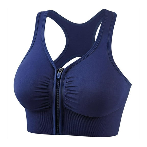 Gfyviroh Women's Sports Bras Plus Size Pleated Zip Front Closure Racerback Bras Full Coverage High Impact Plus Size Workout Bras