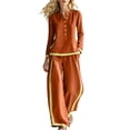 thumbnail image 1 of Gfyviroh Women's Stylish Fall Outfit Set Color Block Button Front Pullover 2 Piece Sets Long Sleeve Tops with Pants Casual Outfits, 1 of 6