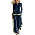 thumbnail image 1 of Gfyviroh Women's Stylish Fall Outfit Set Color Block Button Front Pullover 2 Piece Sets Long Sleeve Tops with Pants Casual Outfits, 1 of 6