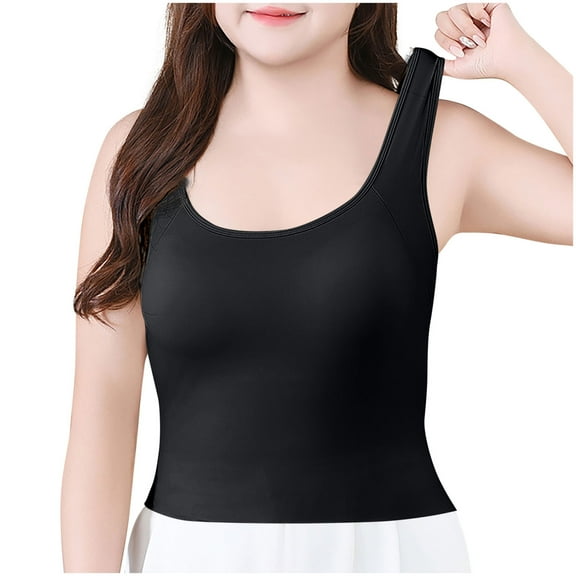 Gfyviroh Women's Tank Tops Casual Crewneck Sleeveless Undershirts Comfortable Plus Size Criss-cross Back Tops with Chest Pad