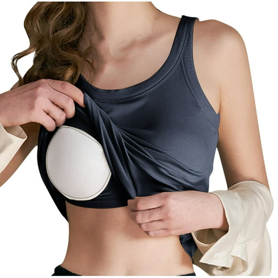 Gfyviroh Women's Tank Tops Comfortable Sleeveless Breathable Loungewear Tops Crewneck Chest Padded Solid Color Undershirts