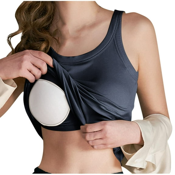 Gfyviroh Women's Tank Tops Comfortable Sleeveless Breathable Loungewear Tops Crewneck Chest Padded Solid Color Undershirts