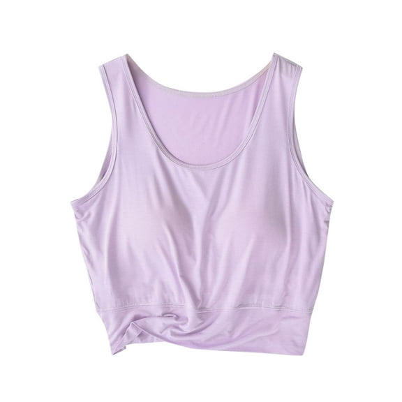 Gfyviroh Women's Tank Tops with Chest Pad Solid Color Crewneck Tops Casual Plus Size Sleeveless Summer Undershirts