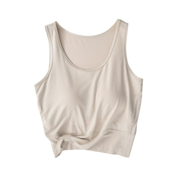 Gfyviroh Women's Tank Tops with Chest Pad Solid Color Crewneck Tops Casual Plus Size Sleeveless Summer Undershirts