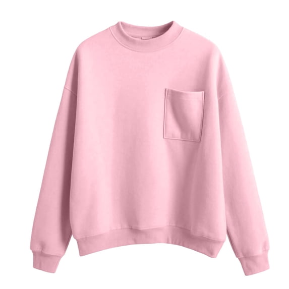 Gfyviroh Women's Tops Fashion Crewneck Pullover Tops with Pocket Long Sleevel Casua Solid Color Sweatshirt Tops