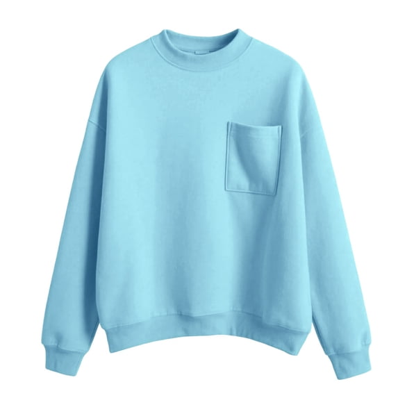 Gfyviroh Women's Tops Fashion Crewneck Pullover Tops with Pocket Long Sleevel Casua Solid Color Sweatshirt Tops