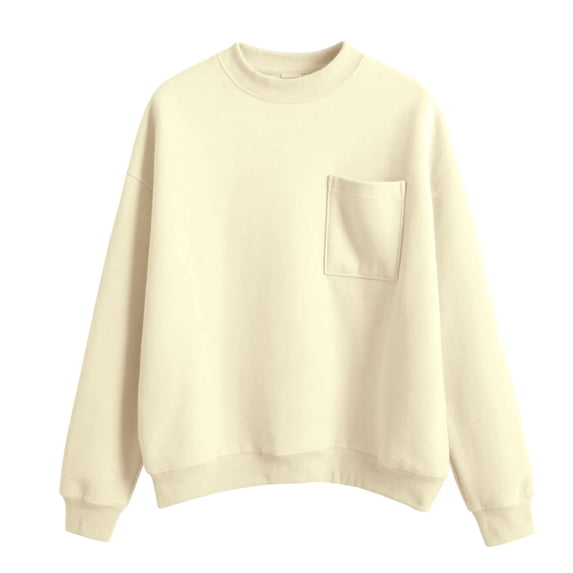 Gfyviroh Women's Tops Fashion Crewneck Pullover Tops with Pocket Long Sleevel Casua Solid Color Sweatshirt Tops