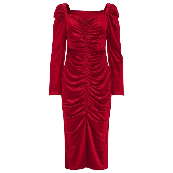 Gfyviroh Women's Vintage Velvet Dress Square Neck Pleated Maxi Dresses Slim Fit Long Sleeve Trendy Dresses