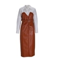 thumbnail image 1 of Gfyviroh Womens A-Line Dresses Patchwork Button Turn-down Collar Leather Dress Long Sleeve Plus Size Midi Dresses with Pockets, 1 of 5