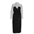 thumbnail image 1 of Gfyviroh Womens A-Line Dresses Patchwork Button Turn-down Collar Leather Dress Long Sleeve Plus Size Midi Dresses with Pockets, 1 of 5