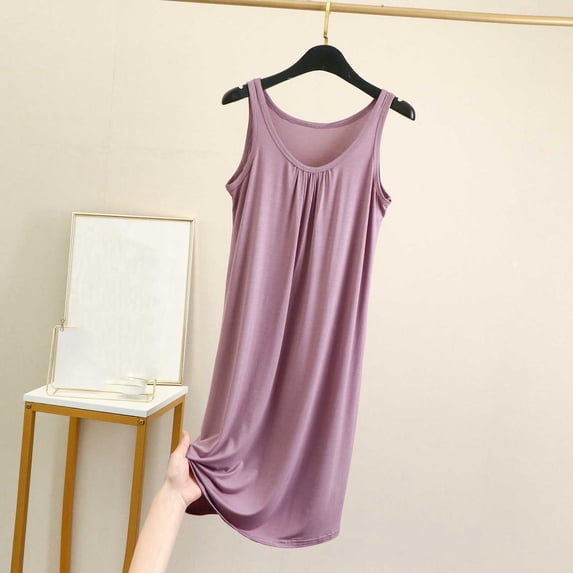 Gfyviroh Womens Modal Nightgown Plus Size Sleeveless Tank Sleepwear Dress Solid Color Casual Ruched Long Nightdress Loungewear