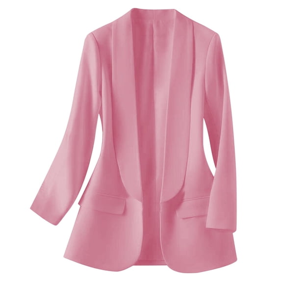 Gfyviroh Womens Open Front Blazer Solid Lapel Long Sleeve Dressy Jacket Business Casual Lightweight Plus Size Cardigan Coat